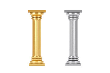 Golden and Silver Classic Greek Column Pedestal. 3d Rendering
