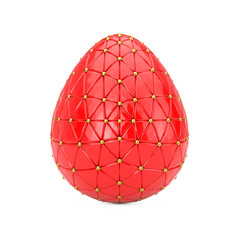 Red Easter Egg Decorated bu Golden Spheres. 3d Rendering