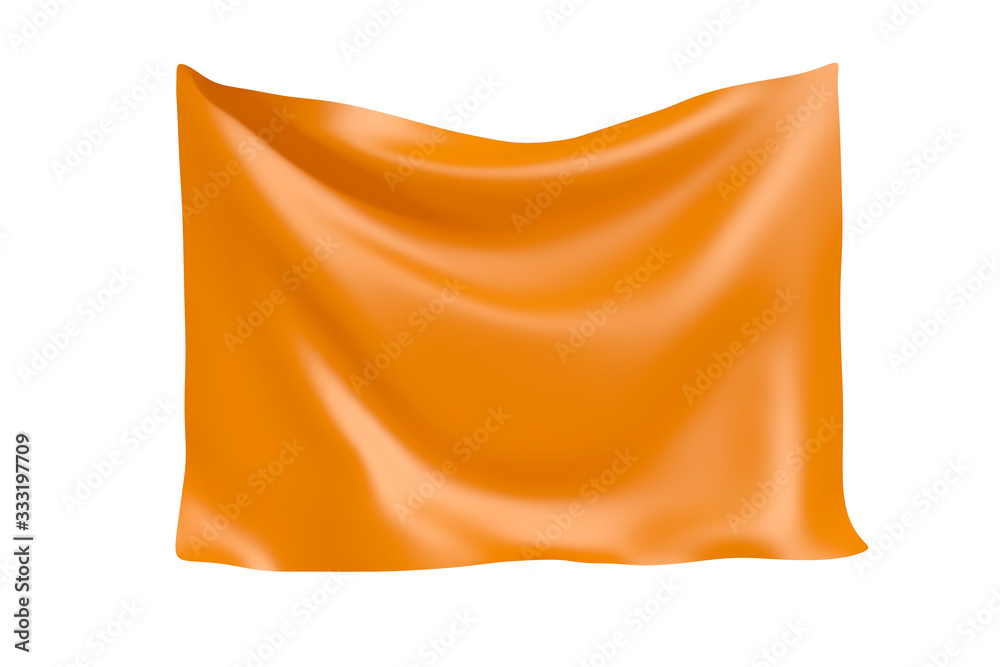 Poster textile fabric banner. hanging orange cloth banner with blank space for your design. 3d rendering