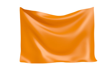 Textile Fabric Banner. Hanging Orange Cloth Banner with Blank Space for Your Design. 3d Rendering
