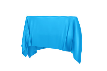 Surprise, Award or Prize Concept. Hidden Object Covered with Blue Silk Cloth. 3d Rendering