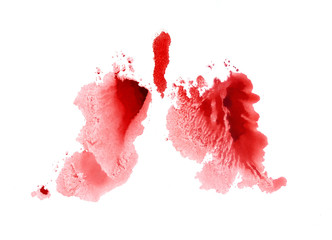 Watercolor illustration. The print with watercolors. Red. Lungs. Medicine.