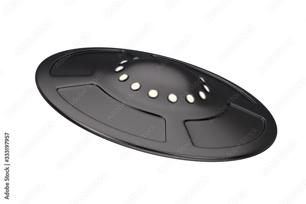 Poster ufo concept. alien spaceship or flying saucer . 3d rendering