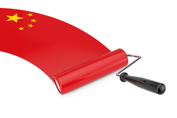 Paint Roller Brush with China Flag. 3d Rendering