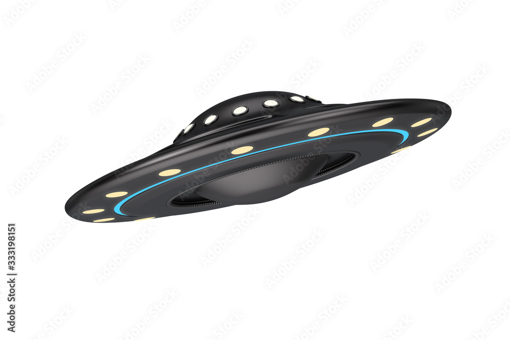 Poster ufo concept. alien spaceship or flying saucer . 3d rendering