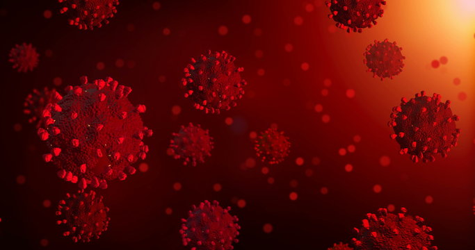 Red Coronavirus COVID-19 X-Ray Disease -nCov Virus Closeup Defocuses Red Background of Virus Flu Cells as a Dangerous Asian Pandemic Virus Closeup Background 3D Animation Visualization