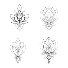 Set of four ethnic Mandala ornaments for Henna drawing and tattoo template. Vector illustration