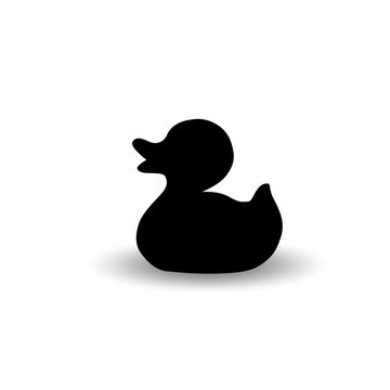 Silhouette of toy duckling isolated on white background.