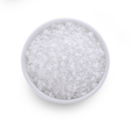 salt in white bowl isolated on white background