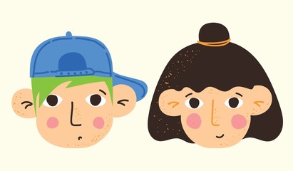 Set of various cute people, faces and heads. Avatar icons in the flat style.