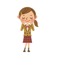 照れるブレザー姿の女子中学生・高校生