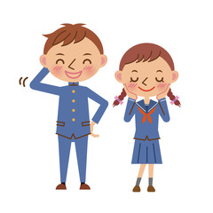 照れる学生服姿の中学生・高校生（男女）