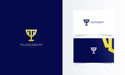 T Gold Thropy Logo Mark with business card template design for branding identity