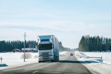 Truck in Snowy winter driveway in Finland