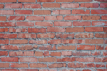 Red brick wall. Texture, material, surface, background.