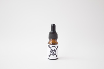  medical poison in a medicine. Poisoning substance in a glass bottle on a white background