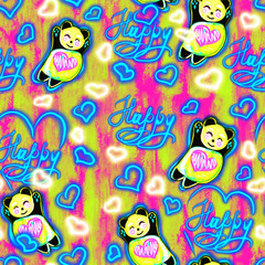panda background pattern.Dynamic petals in the wild. Ideal for printing on fabrics and paper, T-shirts, dresses.Neon tropic. Rainbow Neon Pastel Pattern