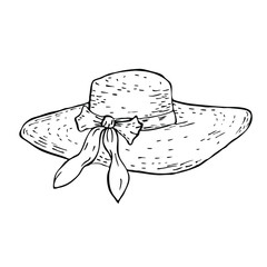 Straw summer hat.Doodle.Hand drawing.Element for the design.