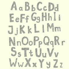 Stylized English alphabet with uppercase and lowercase letters. Hatching technique. English letters, font, letters