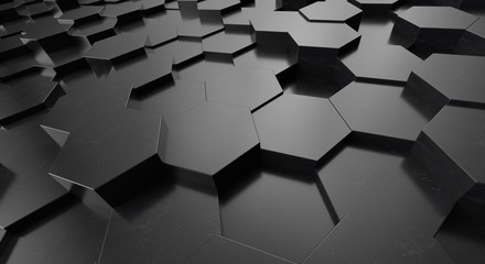 3D rendering of black geometry background.