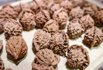 Walnuts on a counter in a shopping center