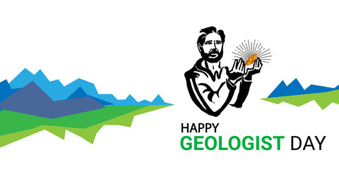 Geologist day card horizontal template. April professional holiday of geologists, geophysicists and geochemists. Elements for geological and mining organizations greeting card design.