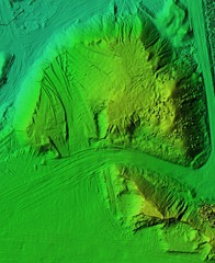DEM - digital elevation model. Product made after proccesing pictures taken from a drone. It shows excavation site with piles of aggregates