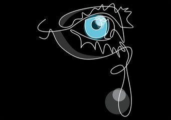 Eye with tears vector illustration.Vector continuous line.