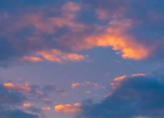 Pink dawn in the sky with clouds