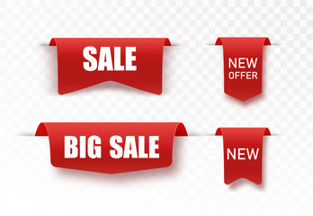 New big mega sale tags. Vector badges and labels. Paper ribbons