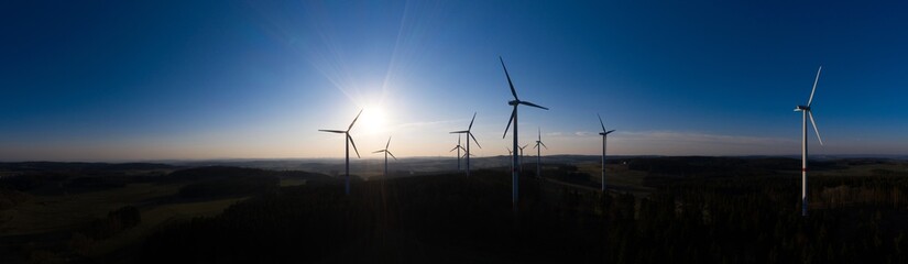 wind wheels in the evening high definition panorama