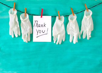 Thank for the health care system, symbol picture,medical gloves and the message Thank you,...