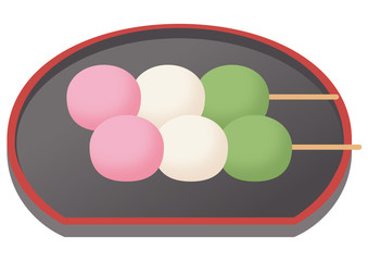 三色団子と黒いお盆のセット