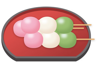 三色団子と赤いお盆のセット
