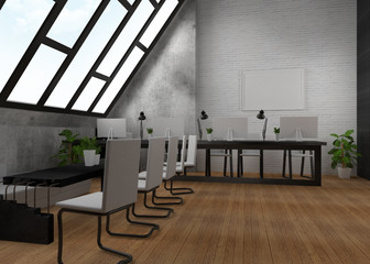 Small office and meeting room industrial concept, team working space,  3D Render