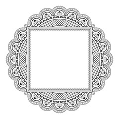 Decorative monochrome pattern in ethnic oriental style for greeting card, invitation, announcement or coloring book page
