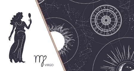 Zodiac background. Constellation virgo. Horizontal banner.