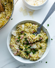 Risotto Poireaux lardons parmesan
