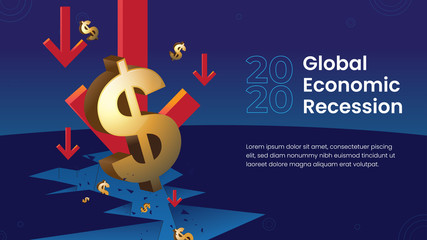 Financial Crisis of Dollar Currency Falling Down Illustration, Global Economic Crisis Caused by Corona Virus, World Worst Recession