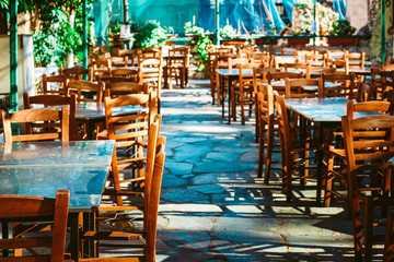 ATHENS, GREECE - February 29, 2022: Restaurants in Athens, Greece