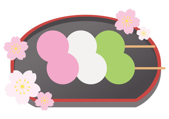 三色団子と黒いお盆のセット