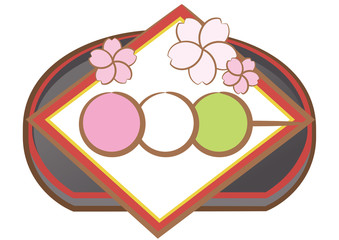 三色団子と黒いお盆と懐紙のセット