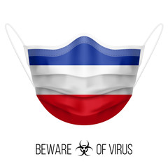 Medical Mask with National Flag of Yugoslavia. Protective Mask Virus and Flu. Surgery Concept of Health Care Problems and Fight Novel Coronavirus (2019-nCoV) in Form of Yugoslavian flag
