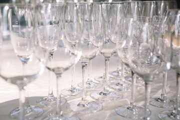 Glasses of wine. Banquet service.