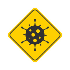 Concept of fight against virus.Virus attack. Prevention signs, Yellow caution board with virus . beware and careful Sign, warning symbol, vector illustration.