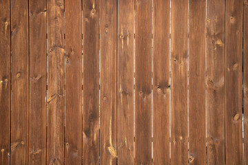Wood background, texture. Wooden blank board planks floor or wall material. Vertical stripes, brown color.