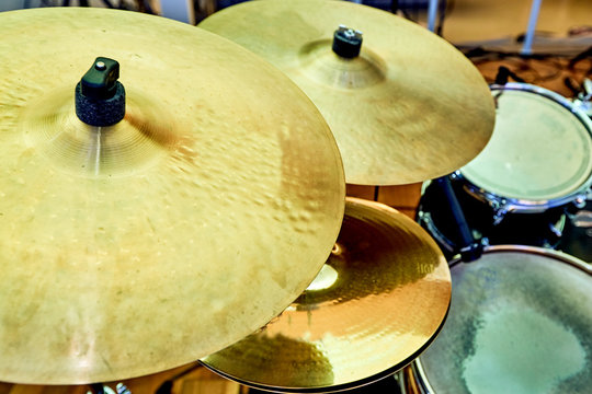 drum cymbal and drum on background