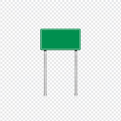 Realistic green road sign with transparent background, vector illustration