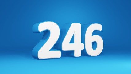 Number 246 in white on light blue background, isolated number 3d render