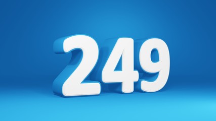 Number 249 in white on light blue background, isolated number 3d render